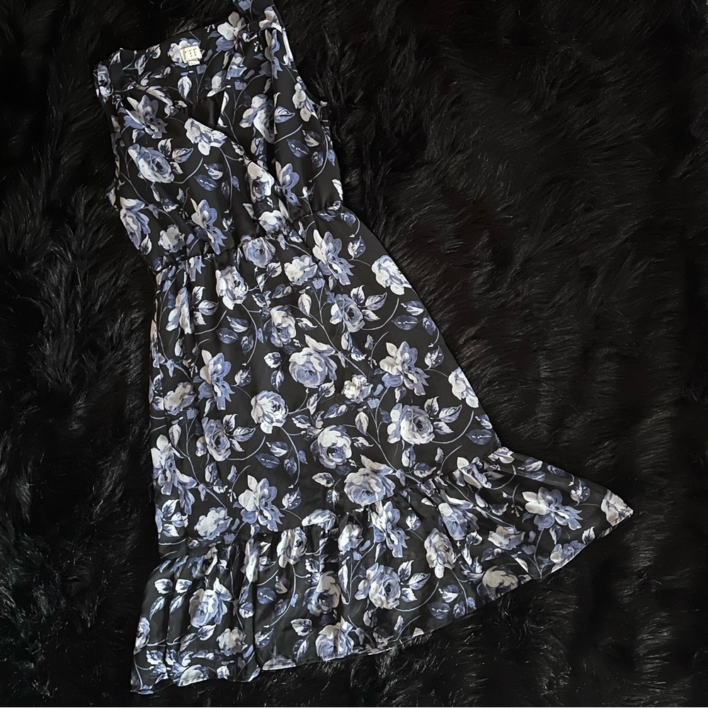 Floral Black and Blue Dress